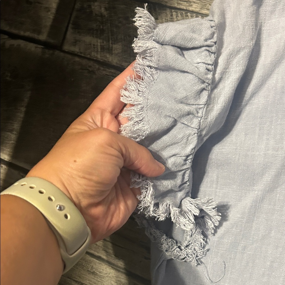 Umgee Light Blue Ruffle Hem Blouse - Picture 3 of 5